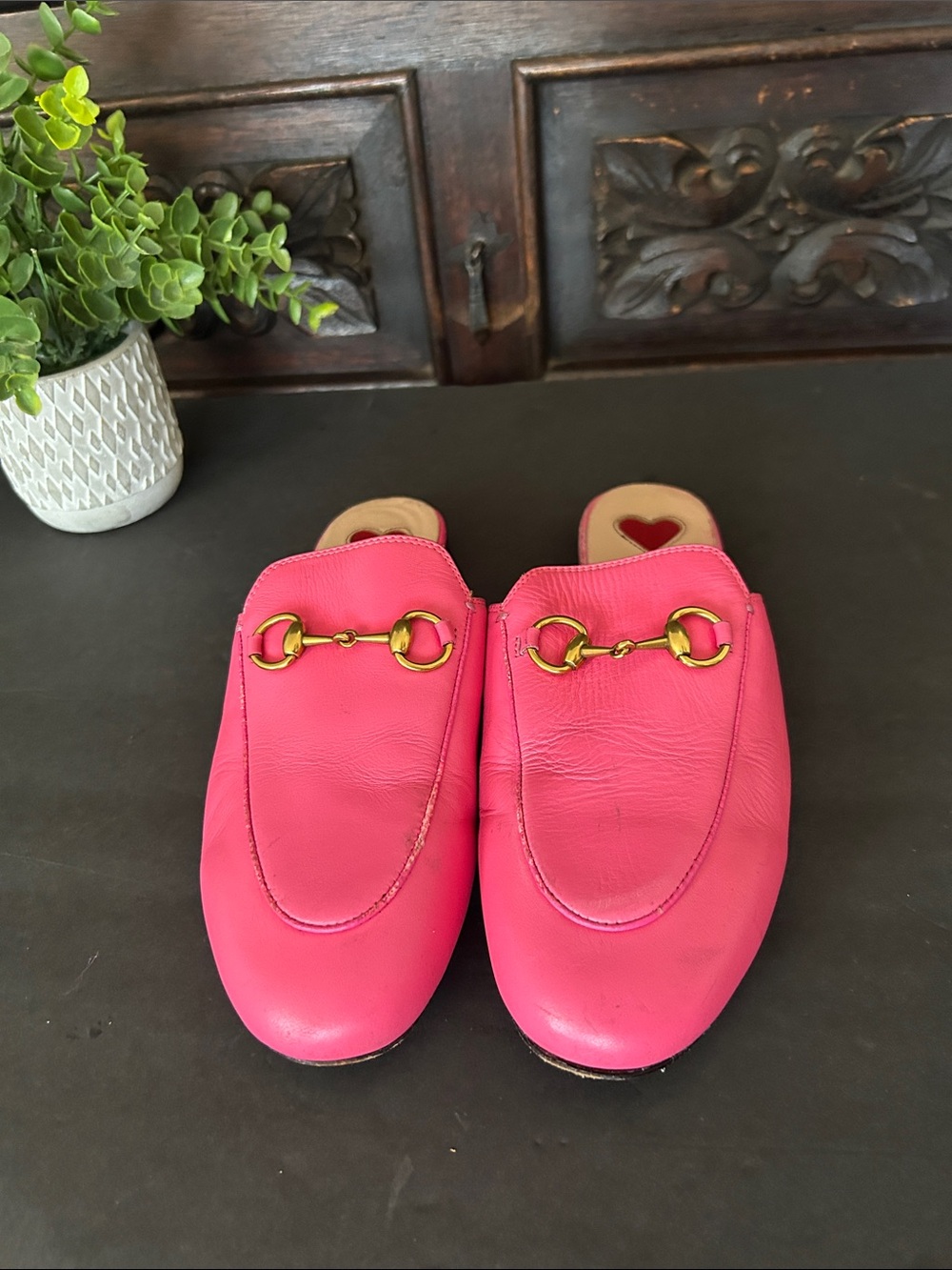Pink Women's Slip-On Loafers with Gold Bit Hardware - Picture 4 of 17
